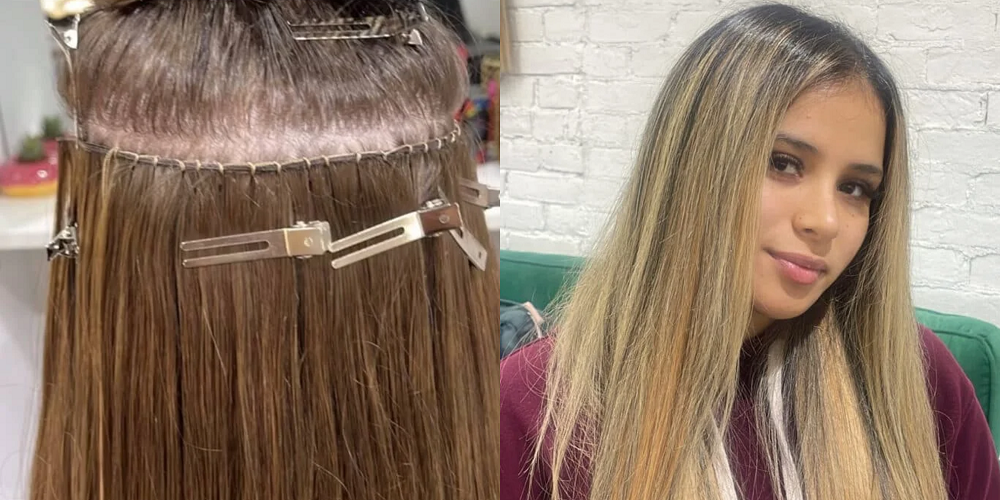 Sew-in hair extensions at a trusted hair salon in Boston.