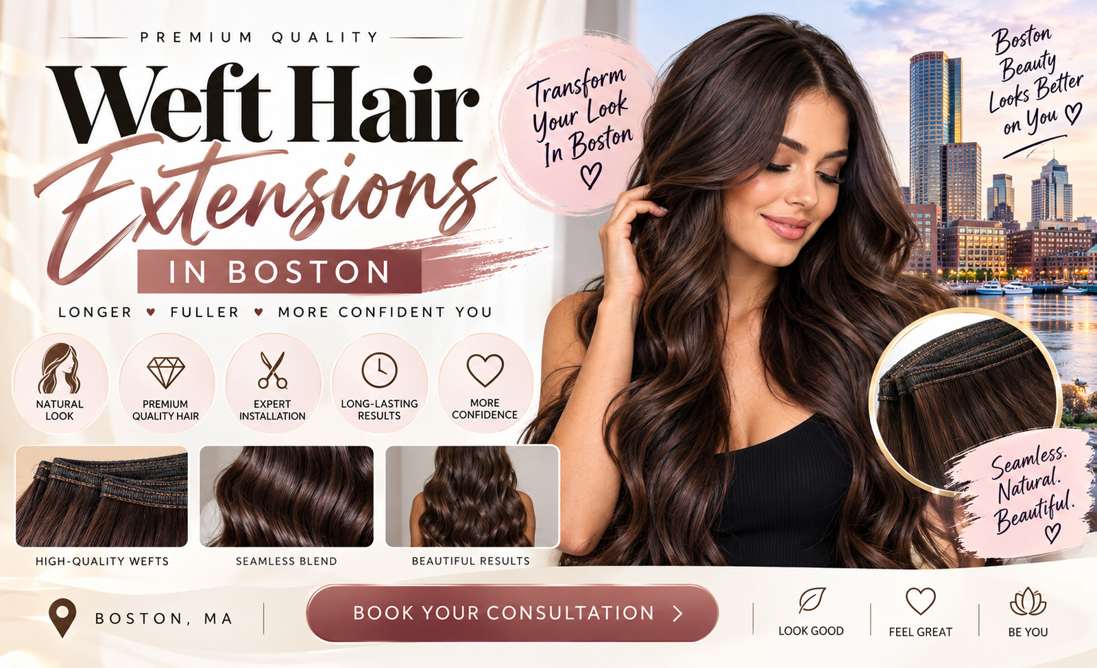 weft hair extensions in Boston